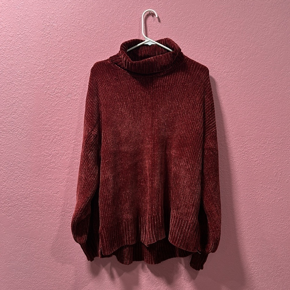 MAISON JULES Women’s Red Velvet/Corduroy Red Turtle Neck Sweater Size L
